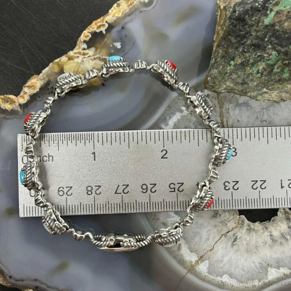 Carolyn Pollack Sterling Silver Multi Gemstone Decorated Link Bracelet For Women - Picture 10 of 10